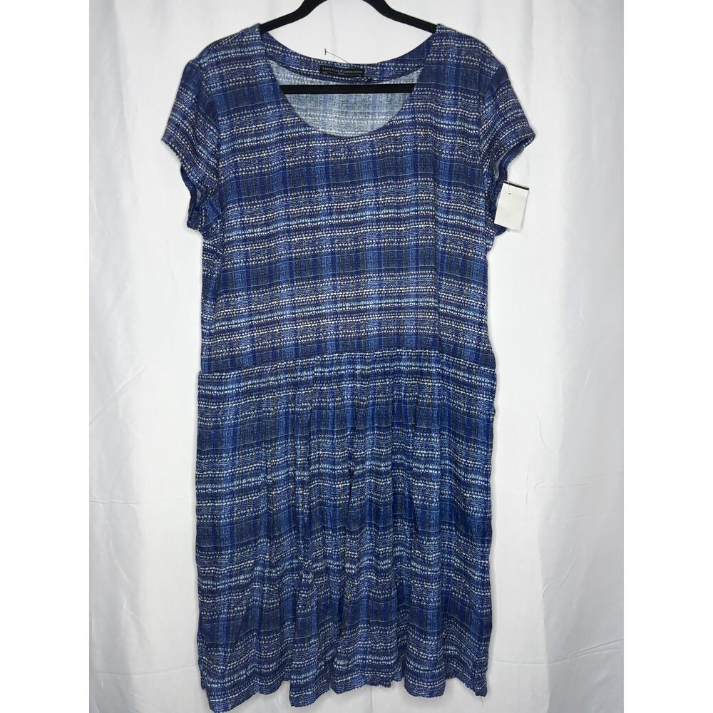 Peruvian Connection Mykonos Midi Dress Blue Sz XL